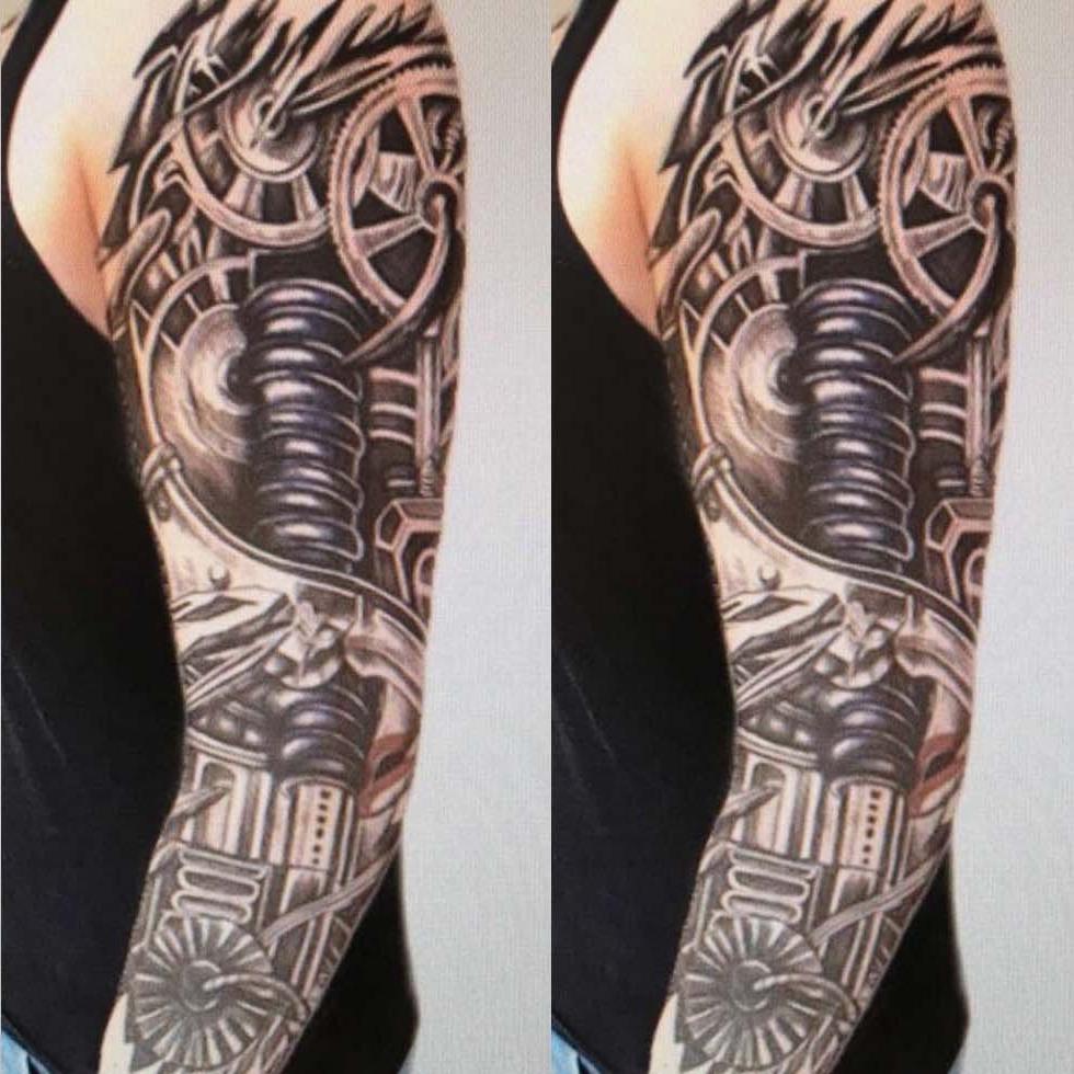 Mens Full Arm Sleeve Robot Tattoo, Biomechanical Machine Tattoo - MyBodiArt.com
